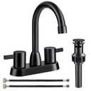 WRISIN Bathroom Sink Faucet, Bathroom Faucets for Sink 3 Hole with Pop-up Drain and Supply Lines, Stainless Steel 2 Handle Centerset Faucet (Matte Black)