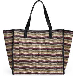 Herald Large Handmade Straw Tote Handbag for Women, Summer Beach Weaving Chic Woven Shoulder Purse Bags with Water Bottle Pocket (Colorful Stripe)