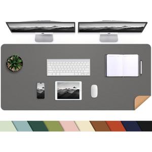 AFIING Leather Desk Pad Protector, 47" x 17" Large Desk Mat with Natural Cork & PU Leather, Mouse Pad, Non-Slip, Waterproof Desk Writing Pad for Office and Home (Dark Grey)