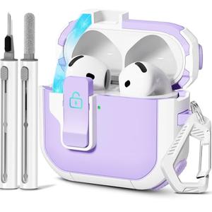 with Safety Lock for AirPods 4th Generation Case 2024, Unique Cute Kawaii Purple AirPod 4 Case with Cleaning Kit and Keychain, iPod 4 Case for Women Girls Kids - Purple