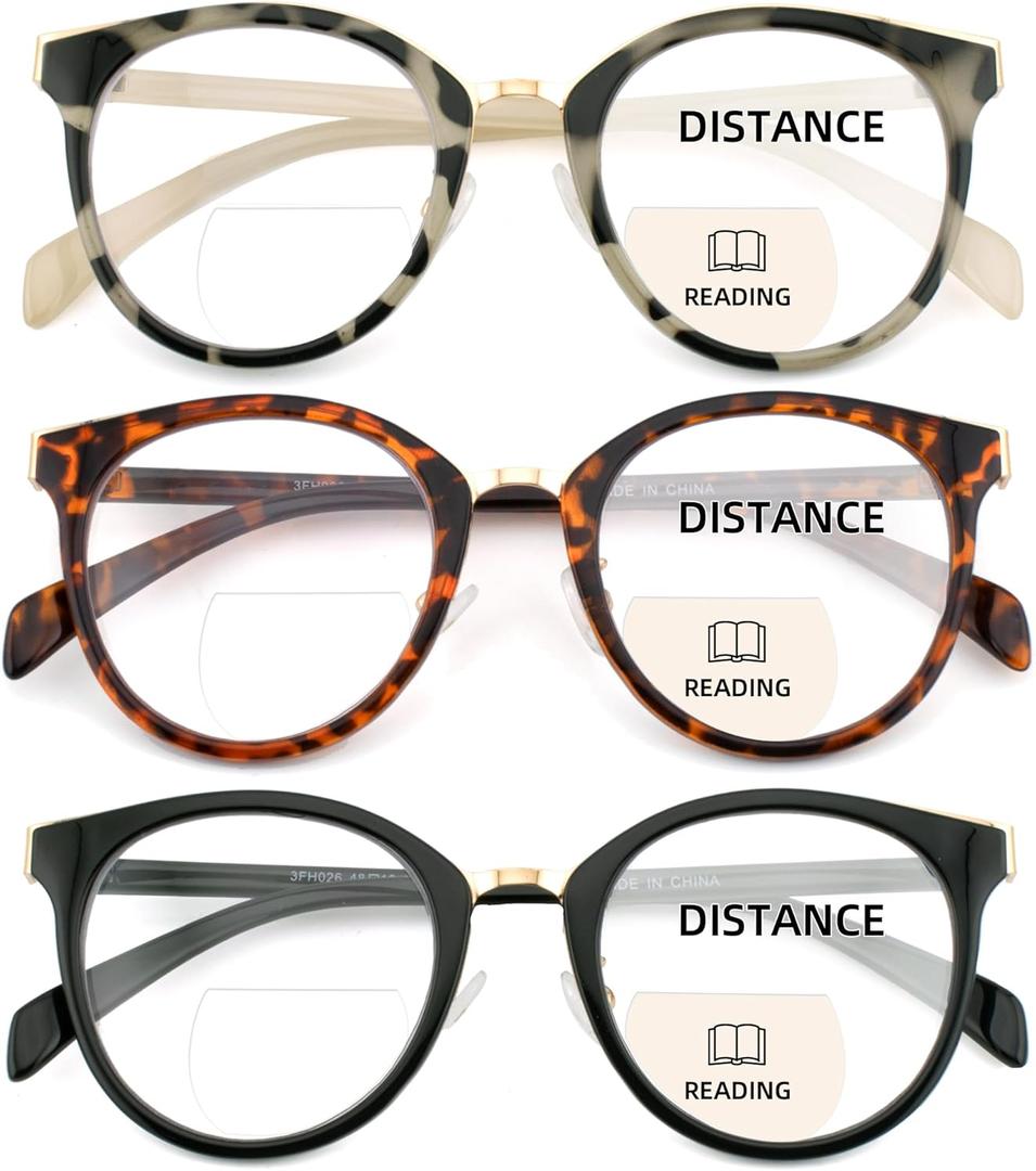 3 Pack Bifocal Reading Glasses for Women Men Clear Top Rectangle Multifocal Readers Blue Light Bi-focal Eyeglasses (Multicolor, +2.50)