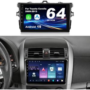 Android 15 Car Radio for Toyota Corolla 2009-2013: 9'' 4GB+64GB Car Stereo Upgrade Wireless CarPlay & Android Auto with WiFi 6, Bluetooth, GPS Navigation, FM Radio, EQ, SWC, 1080P Backup Camera