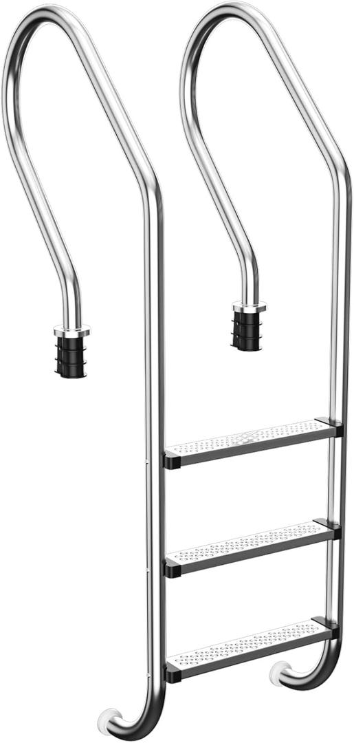 Swimming Pool Ladder, 3-Step Stainless Steel Non-Slip Pedals Pool Stairs for In-Ground Pools, Weight Capacity 330lbs, Easy to Install and Climb for Indoor/Outdoor Pools (Silver-1)