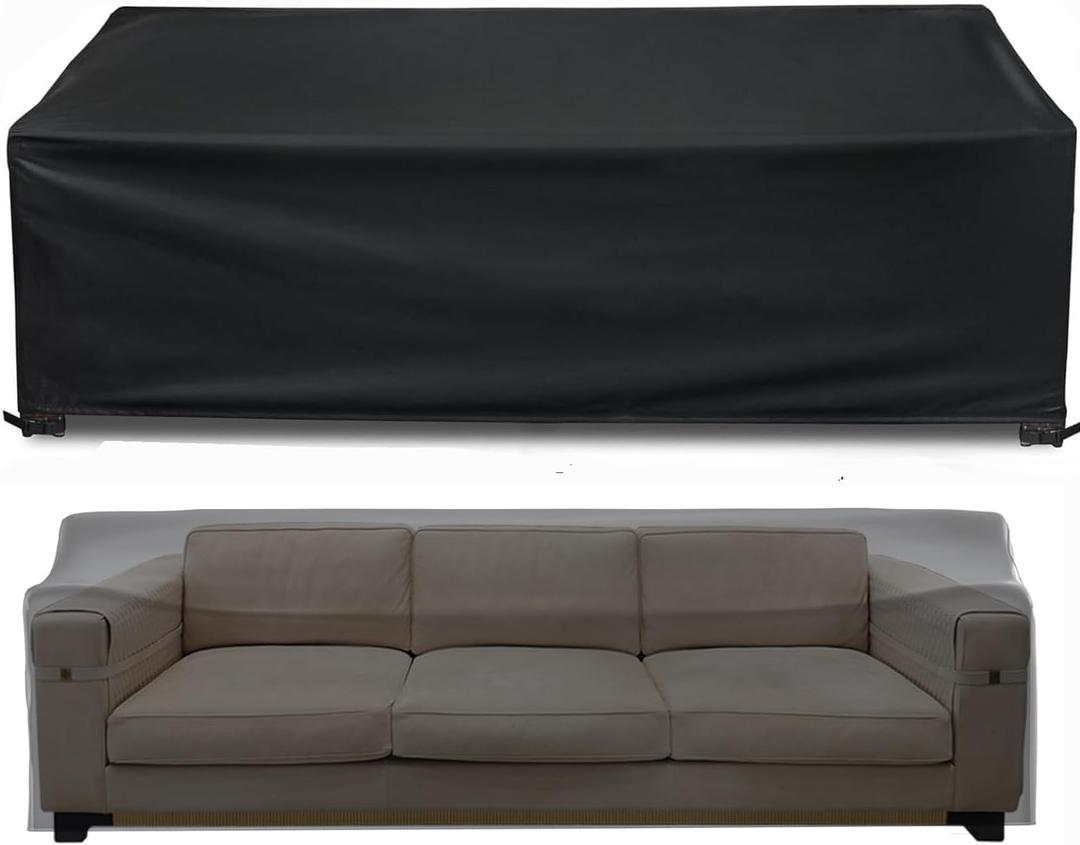 Outdoor Couch Cover Waterproof, 104" Wx 40" Dx 35" H Patio Furniture Covers Waterproof, Windproof 3-Seater Sofa Cover Heavy Duty with Air Vent and Handles for Lawn, Backyard Deck, Black