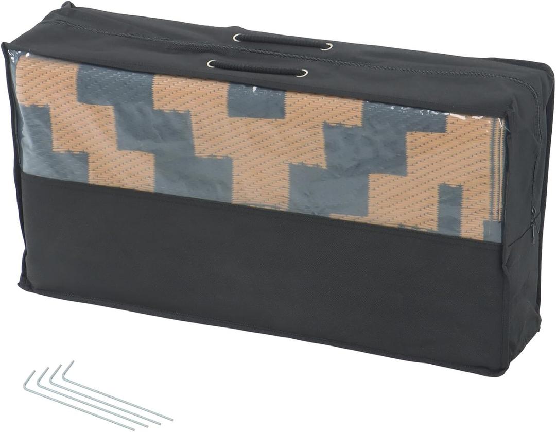 HOSTIC Outdoor Rug With Water Shielding, 8 x 10 Feet, Double Sided Plastic Straw Rug for Patio and Camping, Suitable for Outdoor Use, Such as Rv Mat, Comes With A Carrying Bag and 4 Fixing Stakes, Bla