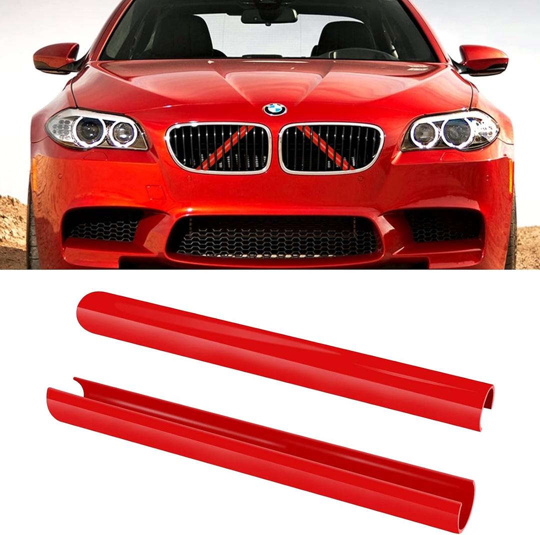 Jaronx Compatible with BMW Grill Inserts for 2 5 6 7 X1 X2 Series,F10 F11 F45 F12 F13 F01 F02 F48, Compatible with BMW V Brace Wrap Covers Blue Grill Stripes Front Insert Trims Stripes (Red)
