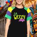 Fat Tuesday Shirt for Women La Weezy Ana T-Shirts New Orleans Carnival Tee Tops (Black, XL)