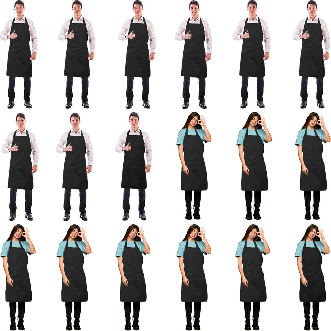 Syhood 18 Pack Bib Apron Bulk Unisex Plain Adjustable Apron with Pocket for Chef Cook Craft Kitchen Painting(Black)