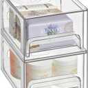 Oizeir Acrylic Drawer Organizer 2-Pack  Clear Stackable Storage Drawers for Makeup, Skincare, Vanity, Bathroom, Under Sink, Kitchen & Office  Non-Slip, Durable, Multi-Purpose Organizer Bins