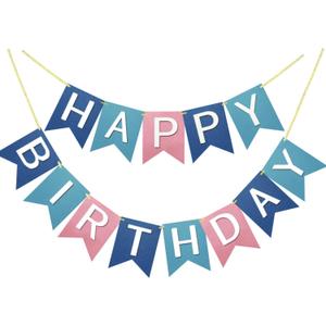 Pink Blue Happy Birthday Banner Theme Party Supplies Handmade Pre-Strung Garland Decorations Birthday Exquisite Signs Nursery Hanging Decor 13pcs