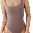 PATTERN HOUR Women's Square Neck Bodysuit Basic Sleeveless Tank Top Body Suit (Small, Umber)