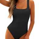ANRABESS Womens One Piece Swimsuit 2025 Summer Solid Square Neck Tummy Control Modest Full Coverage Ribbed Bathing Suits Blue Medium