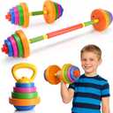 AuntyFey Kids Workout Equipment, 3 in 1 Adjustable Weight Toy Equipment for Children Pretend Play Exercise, Toddler Beginner Gym, Fitness for Birthday Gifts (Dumbbell, Barbell, Kettlebell