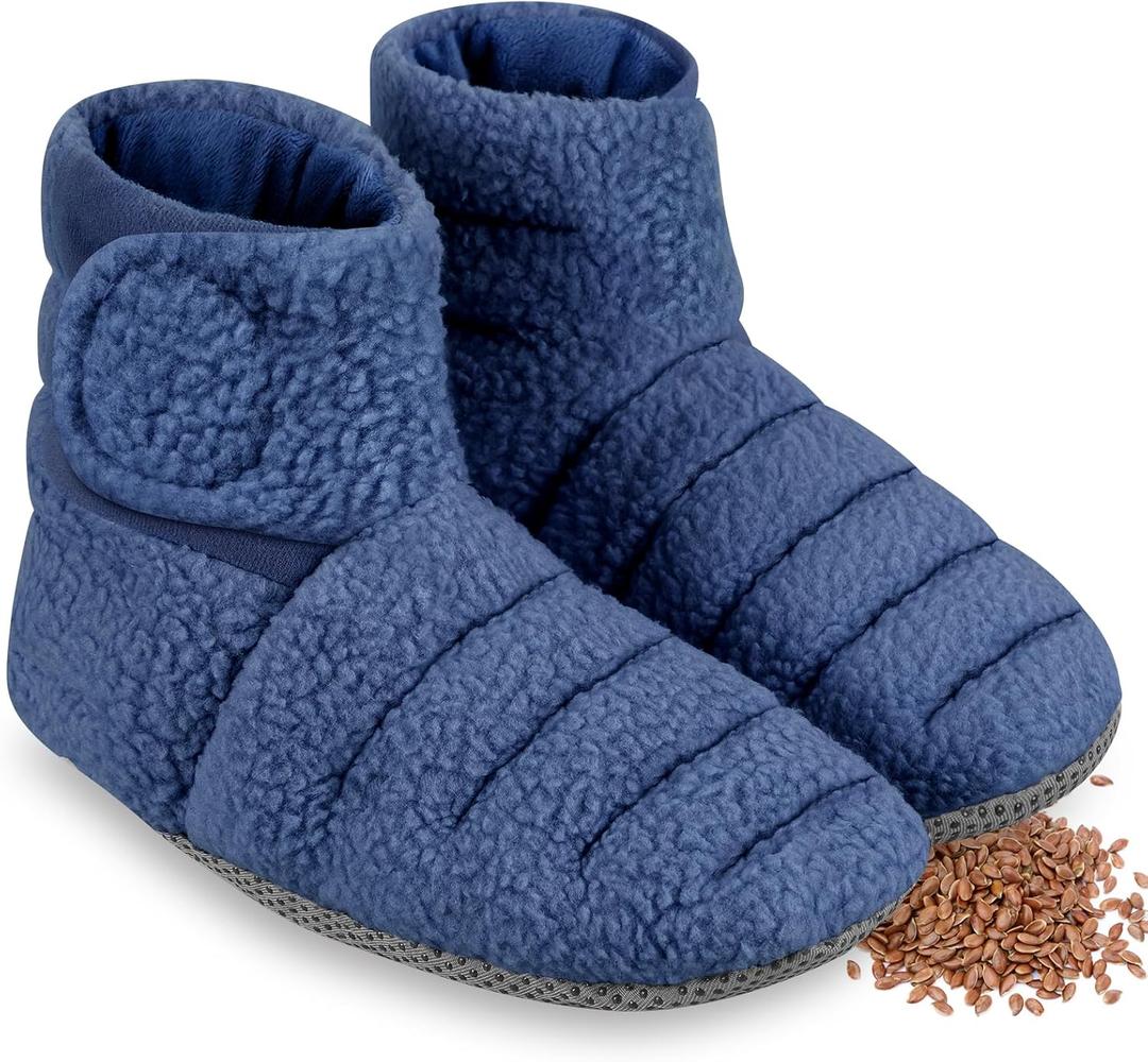 REVIX Microwavable Booties for Cold Feet Moist Heat Therapy, Heated Slippers Women & Men for Soothing Cold Foot, Microwavable Foot Warmers, Non-Slip Sole & Adjustable Fit, Navy S