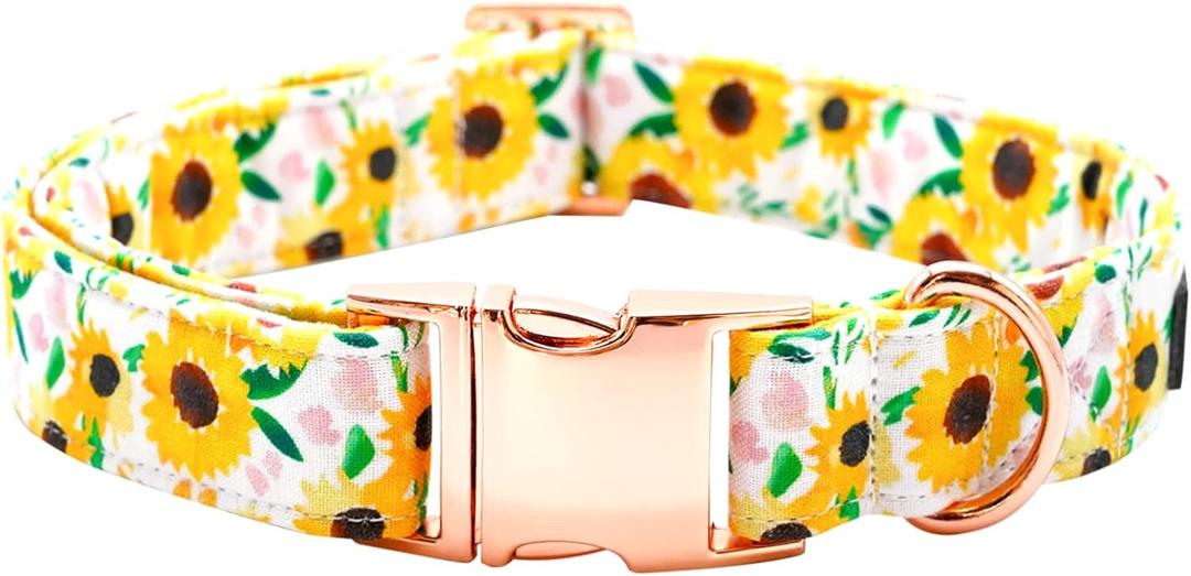 Dog Collars - Sunflower Print, Adjustable, Durable Metal Collar for X-Large Dogs