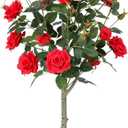 Yepdin 47 inch Artificial Rose Tree with Decorative White Planter,224 Leaves and 24 Blooming Outdoor Fake Flower Trees,Faux Plants for Indoor Home Front Door Decor