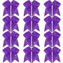 Oaoleer 7PCS Glitter Cheer Hair Bows for Cheerleading, 7inch Large Jumbo Cheer Bow with Ponytail Holder for Teen Girls Softball Cheerleader (Purple)