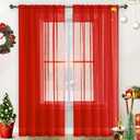 SpaceDresser Sheer Voile Window Treatment Rod Pocket Curtain Panels for Kitchen Bedroom Living Room Drapes Sunlight Filtering Privacy Semi Home Decor Assorted (Red, 52 W x 72 L)