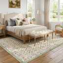 jinchan Haden 8x10 Large Area Rug for Living Room Vintage Floral Cottage Rug Soft Non-Slip Low Pile Washable Bedroom Dining Room Home Decor Girls Dorm Carpet 8' x 10' (Rectangular), Sage Green