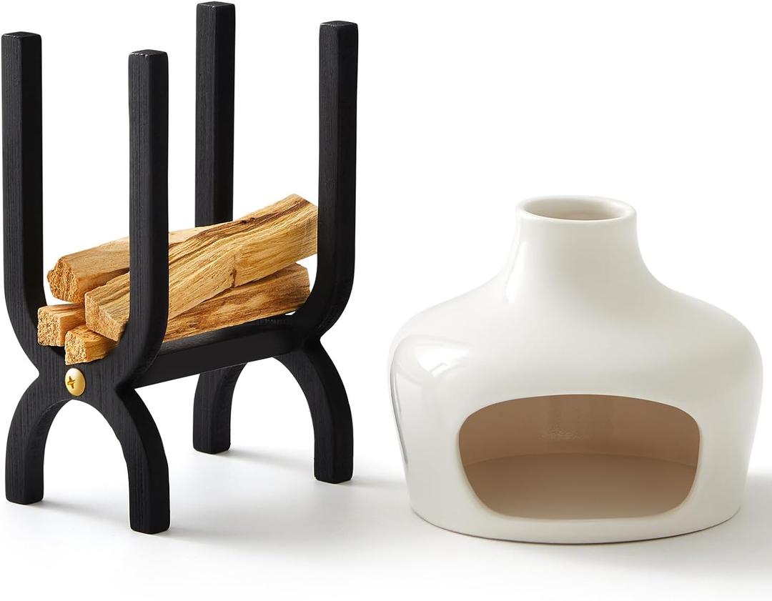 Cinnvoice Palo Santo Holder Kit Including Ceramics Palo Santo Burner Sage Incense Sticks Storage Holder for Meditation Yoga Zen Rituals Cleansing Spiritual Decor (Pure White)
