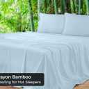 Royale Linens Bamboo Viscose Twin Flat Sheets Only - Cooling Sheets - Organic Viscose Derived from Bamboo - Flat Sheet Only - Top Sheet - Breathable & Silky Bedding (Twin, Lake Blue)