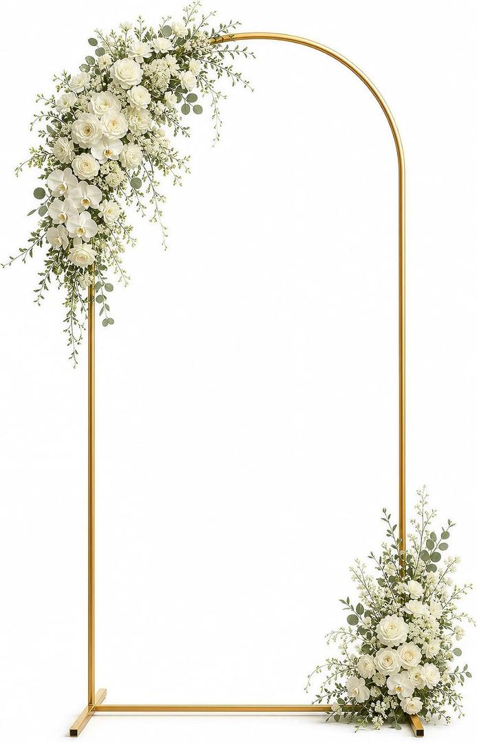 7.2 FT Wedding Arch Backdrop Stand, Stable Heavy Duty Metal Wedding Arch Frame for Ceremony, Reinforced Balloon Arch Stand for Birthday Party & Baby Shower, Gold