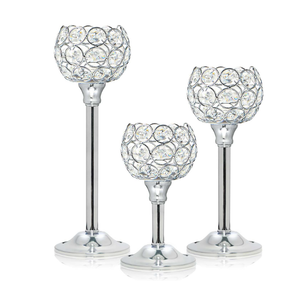 Kehail Set of 3 Silver Crystal Metal Tealight Candlestick, Bling Bowl Candelabras, Tall Votive Candle Holders Elegant Candle Centerpiece for Dining Table Wedding Decor