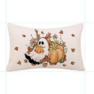 2 x GAGEC Halloween Pillow Covers 20x12 Inch Ghost Floral Throw Pillow Covers Holiday Fall Farmhouse Pillowcase Couch Cushion Case for Indoor Outdoor Home Sofa Decor