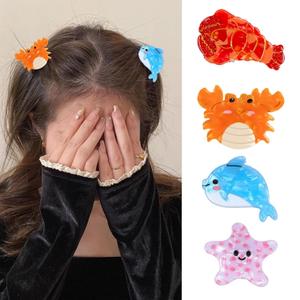 4 PCS Ocean Animal Hair Claw Clips for Women, Cute Crab Starfish Dolphin Lobster Hair Clips Small Marine Life Catch Clips Summer Beach Acrylic Hair Accessories for Styling Hairdressing