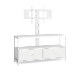 HOMEKOKO 43 Inch TV Stand for TVs up to 55 Inch with Storage Shelves, 2 Tiers TV Console with Fabric Drawers, Steel Frame Entertainment Center for Living Room, Bedroom (White)