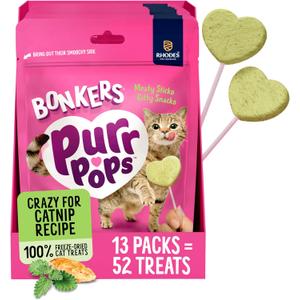 Bonkers Purrpops Freeze-Dried Catnip Flavored Lollipop Treats for Cats, 4 Pack (Pack of 13) (EXP 07/18/27)