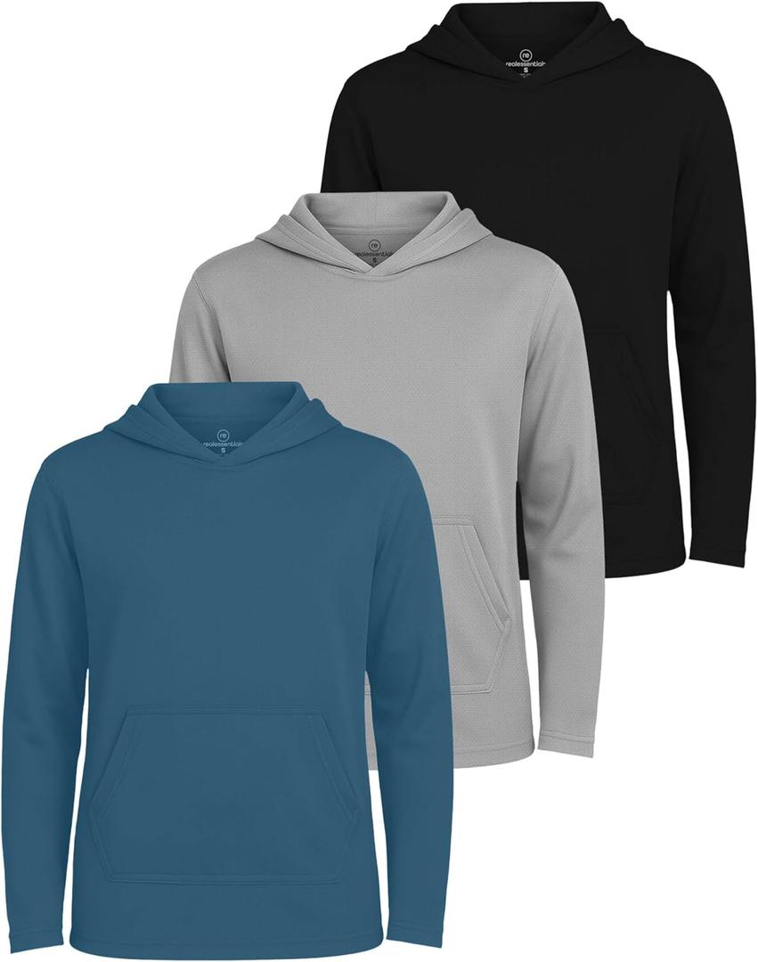 Real Essentials 3 Pack: Boys Hoodies  Youth Mesh Long Sleeve Sweatshirts with Pocket for Kids & Teens (X-Small, Set 9)