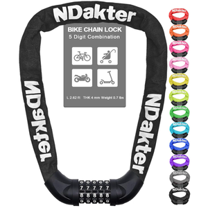 NDakter Bike Chain Lock, 5 Digit Combination Heavy Duty Anti Theft Bicycle Chain Lock, 3.2Ft Long Security Resettable Bike Locks for Bike, Bicycle, Scooter, Motorcycle, Door, Gate, Fence