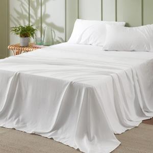 Bedsure California King Sheet Sets - 4 Pieces Soft Cal King Sheets - Breathable & Cooling - Hotel Luxury - Easy Care Polyester Microfiber Bedding for Women, Men, Bright White
