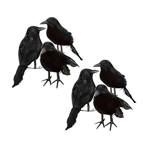 ZODIFEVI 5 Pack Realistic Crows, Real Touch Black Feathered Crows, Halloween Decorations,Artificial Handmade Feathered Raven, Halloween Party Decor Prop Outdoors and Indoors Decoration