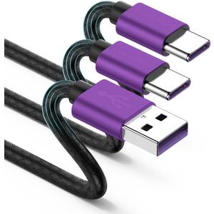 CyvenSmart USB Type C Cable 6ft, [2 Pack] USB A 2.0 to USB-C Fast Charger Durable TPE Cord Compatible with Samsung Galaxy A10/A20/A51/S10/S9/S8 Plus/Note 9/8,LG V50 V40 G8 G7 Thinq-Purple