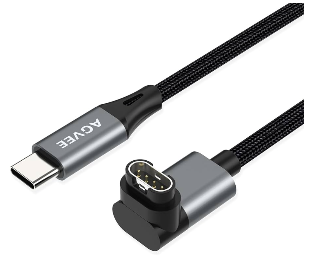AGVEE 1.5ft Charger for Garmin Watch USB C, L-Shape Charging Cable for Fenix, Forerunner, Vivoactive, Instinct, Venu, Tactix, Approach, D2, Quatix Series, Right Angle Braided, Dark Gray
