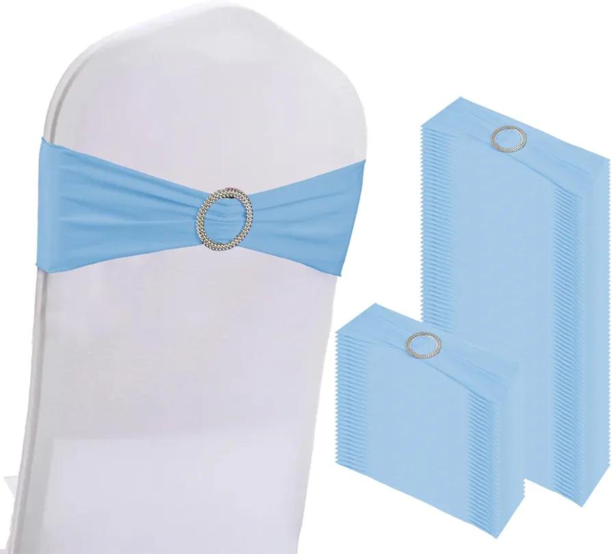 100PCS Spandex Stretch Chair Sashes Bows Elastic Chair Cover Bands Ties with Buckle Slider for Wedding Party Reception Events Universal Ceremony Banquet Decorations(Baby Blue)