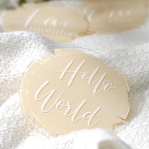UNIQOOO Baby Milestone Photo Prop Cards - 13 Pieces, 1/16 Inch Thick Acrylic, Beige Color, One Year