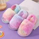 Fluffy Slippers for Girls with Heel Strap Kids Open Toe Slides Home Shoes Indoor Outdoor (1 Big Kid, Purple)