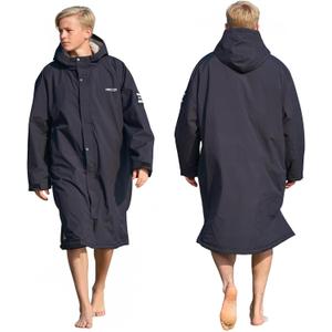 Owntop Waterproof Swim Parka for Kids Youths and Adults  Unisex Hooded Surf Poncho, Oversized HighLow Hem Windproof Changing Robe, Sherpa Winter Warm Beach Towel Jacket with Pockets Black S