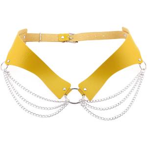 eYLun Women Girls Leather Waist Belt Punk Chain Leather Body Waist Belt Goth Layered Accessories Belt (Yellow)
