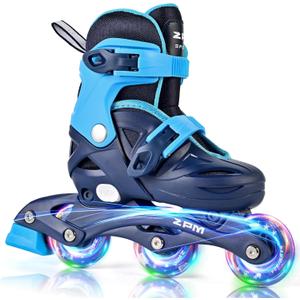 2PM SPORTS Inline Skates for Kids Boys Ages 4-8 8-12 4-7 7-12 10-14 with Light Up Wheels, Adjustable Kids Roller Skates Blades for Beginners Youths Black & Blue, Small - Little Kid ((9C-12C US)