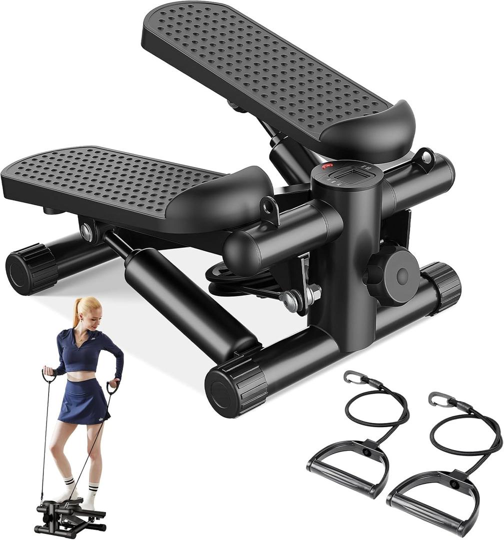 Sweetcrispy Mini Stair Steppers with Resistance Bands for Exercise at Home, Portable Exercise Twist Stepper Machine for Full Body Workout, 300LBS Capacity
