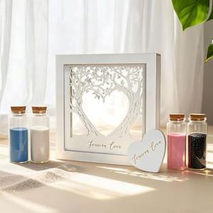 Unity Sand for Wedding Ceremony Set : Dainty Carved Wooden Box Wishing Glass Bottles with Cork Stopper and Wedding Sand Function Sets for Marriage Bridal Party Family Unity Ceremony Decorations