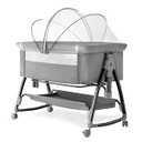 venowu Bedside Crib, 3 in 1 Bassinet with Quick Height Adjustment and Mosquito Nets Rocking Bassinet for Baby, Bedside Bassinet with Wheels, Easy to Fold, Golden Triangle Structure (Grey）
