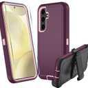 for Samsung Galaxy S24 FE 5G Case, S24 FE Heavy Duty case, [Belt Clip Holster] [Glass Screen Protector] [Military Grade Protective ] [Shockproof] [Dropproof] [Dust-Proof] (WineRed)