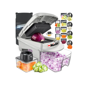 Mueller Pro-Series All-in-One, 12 Blade Mandoline Slicer for Kitchen, Food Chopper, Vegetable Slicer and Spiralizer, Cutter, Dicer, Grater, Kitchen Gadgets Sets with Container, White Sand/Gray