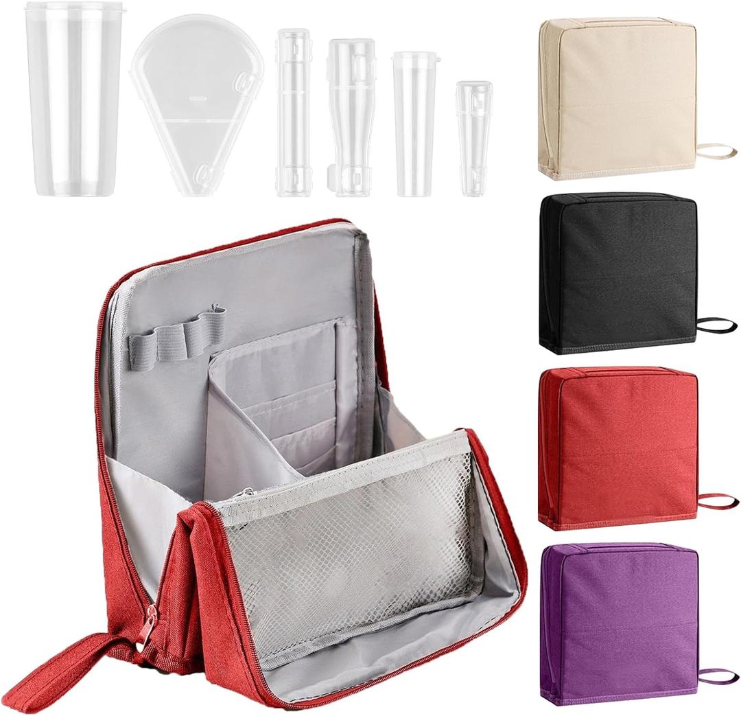 Standing Makeup Bag Organizer with 6 Brush Guards, Large Portable Makeup Organizer Bag for Travel, Stand Up Cosmetic Case with Brush Protectors (Burgundy)