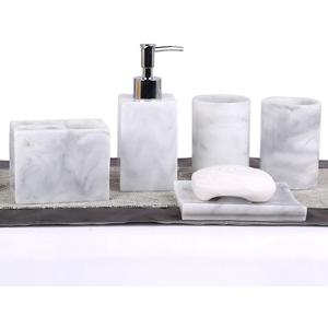 LUANT Resin 5pcs Bathroom Accessory Set - Tumbler, Soap Dish, Liquid Soap Dispenser, Toothbrush Holder,Grey